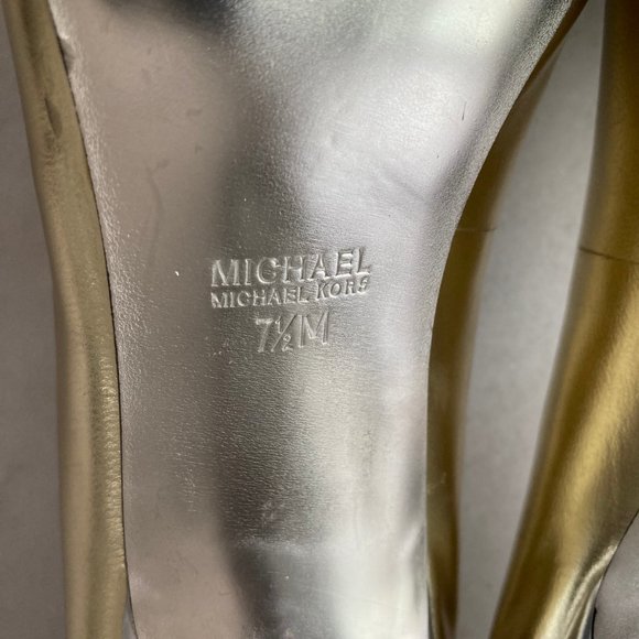 Michael Kors gold & silver leather high heel shoes / pumps, shiny metallic v toe - Picture 7 of 9